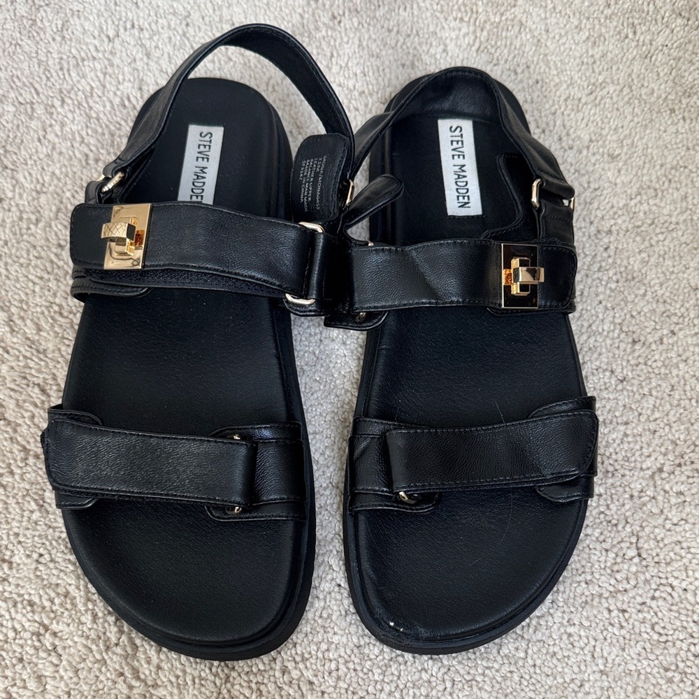 Steve Madden Black Sandals with Metallic Buckle